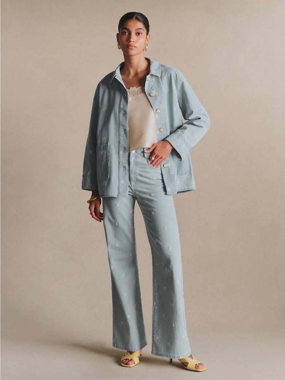 NWT Sezane Light Blue Embroidered Gab Jacket - Picture 2 of 10
